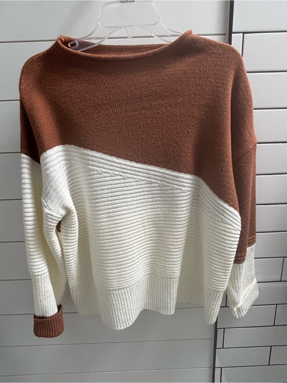 Women’s Two-Tone Brown and Cream Knit Sweater